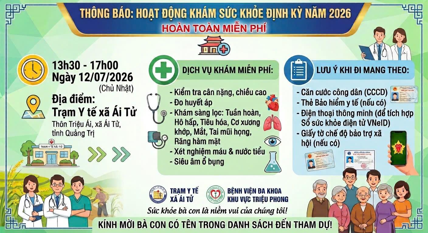 Thông báo về hoạt động khám sức khoẻ định kỳ năm 2026